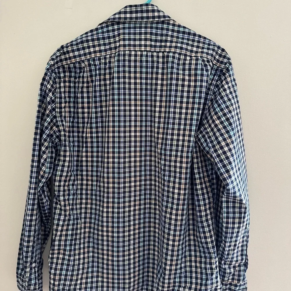 J.Crew Classic Flex Washed Button Shirt Blue Tan Check L Classic Preppy